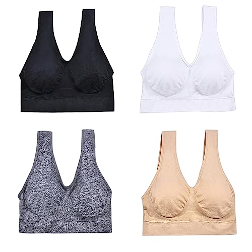 4er-Pack Bequemer Sport-BH Nahtloser Yoga-BH für Damen mit Herausnehmbaren Polstern Top-BH mit Breitem Träger S-XXXL (3388-Combo1, S-M) von FP DE POWER FLOWER