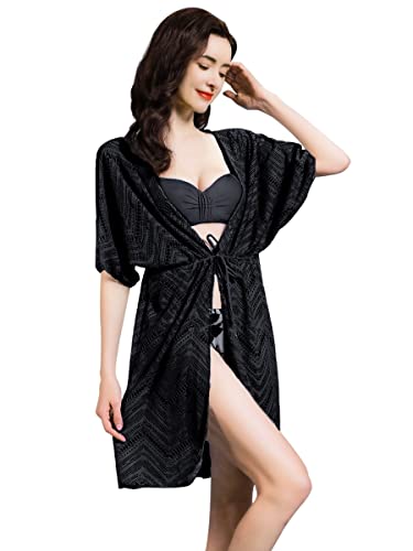 FP DE POWER FLOWER Bikini Cover Up Sommer Bademode Strand Vertuschen Bikini Strandkleid Beachwear Bikini Bademode Crochet Dress (L, 90018-Black) von FP DE POWER FLOWER