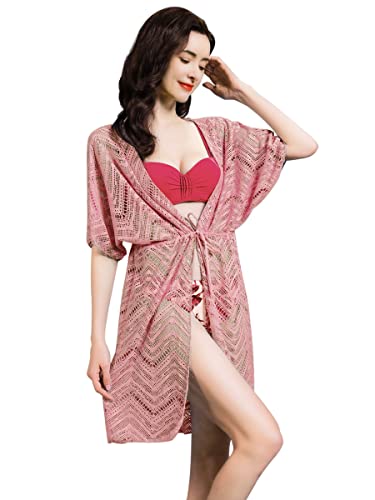 FP DE POWER FLOWER Bikini Cover Up Sommer Bademode Strand Vertuschen Bikini Strandkleid Beachwear Bikini Bademode Crochet Dress (M, 90018-Pink) von FP DE POWER FLOWER