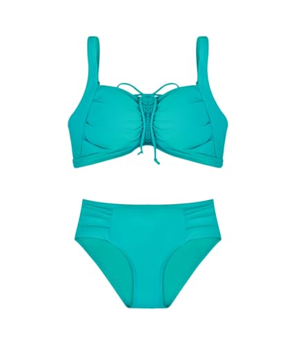 POWER FLOWER Damen Plus Size Badebekleidung mit Bauchkontrolle, Push-Up Bikini-Oberteil und Hochbund-Höschen, Zwei-Teile Plus Size Set (XL, TH302-Green) von POWER FLOWER