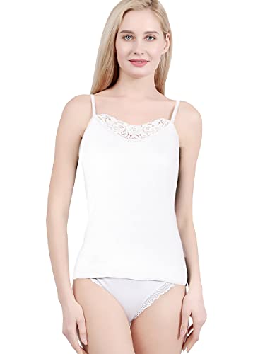 FP DE POWER FLOWER Damen Unterhemd aus Baumwolle Tank-Top mit Spitze Trim - Italienisches Design Ultra weich (928-White, L) von FP DE POWER FLOWER