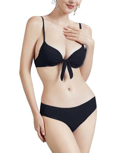 FP DE POWER FLOWER Damen Zwei Stück Badeanzug mit Knoten Schmeichelhafte gepolsterte Bikini-Sets S-XXL Badeanzug Italienisches Design (L, 26591-Black) von FP DE POWER FLOWER