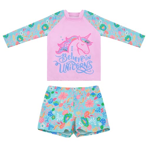 FP DE POWER FLOWER Mädchen Badeanzug Langarm-Rashguard Zweiteilige Bademode mit Tankini-Set von 2-12 Jahren (10-12 Years, LA525-Pink) von FP DE POWER FLOWER