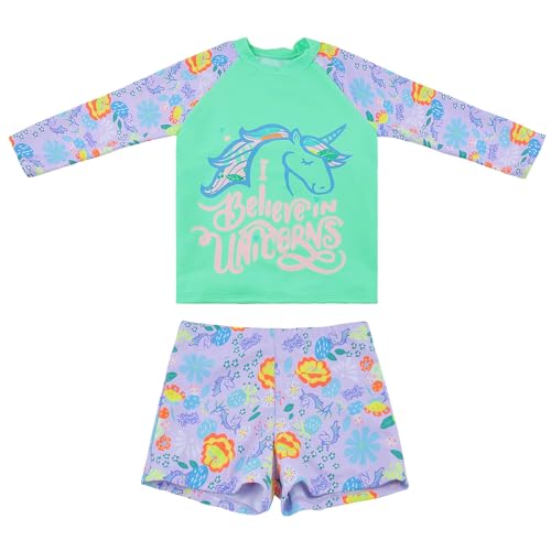 FP DE POWER FLOWER Mädchen Badeanzug Langarm-Rashguard Zweiteilige Bademode mit Tankini-Set von 2-12 Jahren (6-8 Years, LA525-Green) von FP DE POWER FLOWER