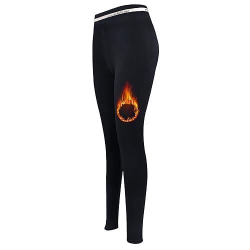 FP DE POWER FLOWER Thermo Fleece Leggings für Damen Leggings mit Fleece-Futter Damen Fleece Leggings mit Hohem Bund Stretc Extra Komfort Winter Leggings S/M/L/XL (90007-Black, L-XL) von FP DE POWER FLOWER