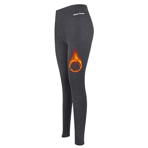 FP DE POWER FLOWER Thermo Fleece Leggings für Damen Leggings mit Fleece-Futter Damen Fleece Leggings mit Hohem Bund Stretc Extra Komfort Winter Leggings S/M/L/XL (90009-Grey, L-XL) von FP DE POWER FLOWER