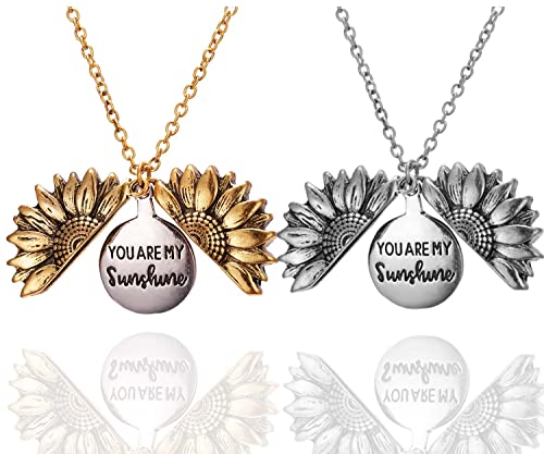 2 Stück Sonnenblumen Kette You Are My Sunshine Kette Freundschaftskette Halskette mit Sonnenblumen Anhänger in Silver and Vergoldet Kette Edelstahl für Frauen und Mädchen 2 Stück Sonnenblumen Kette You Are My Sunshine Kette Freundschaftskette Halskette mit Sonnenblumen Anhänger in Silver and Vergoldet Kette Edelstahl für Frauen und Mädchen von FPEAOB