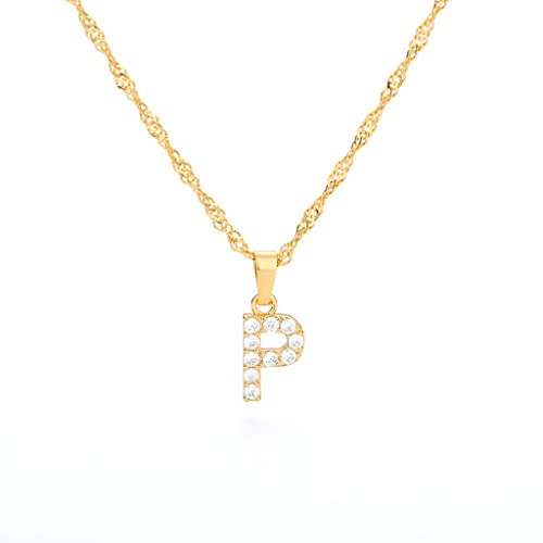 Buchstaben Kette Personalisierte Halskette mit Initial Buchstaben Anhänger Alphabet A-Z Buchstabenkette Damen Gold Kette Namenskette Geschenk für Frauen Weihnachten Geburtstag Valentinstag (P) von FPEAOB