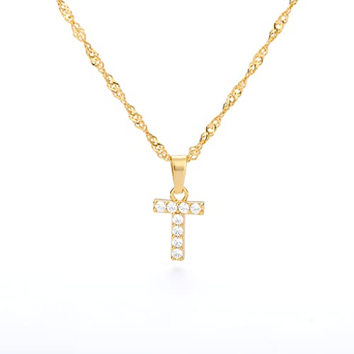 Buchstaben Kette Personalisierte Halskette mit Initial Buchstaben Anhänger Alphabet A-Z Buchstabenkette Damen Gold Kette Namenskette Geschenk für Frauen Weihnachten Geburtstag Valentinstag (T) von FPEAOB