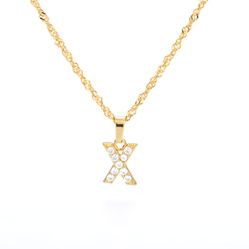 Buchstaben Kette Personalisierte Halskette mit Initial Buchstaben Anhänger Alphabet A-Z Buchstabenkette Damen Gold Kette Namenskette Geschenk für Frauen Weihnachten Geburtstag Valentinstag X von FPEAOB