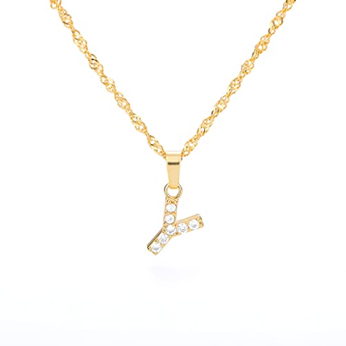 Buchstaben Kette Personalisierte Halskette mit Initial Buchstaben Anhänger Alphabet A-Z Buchstabenkette Damen Gold Kette Namenskette Geschenk für Frauen Weihnachten Geburtstag Valentinstag (Y) von FPEAOB