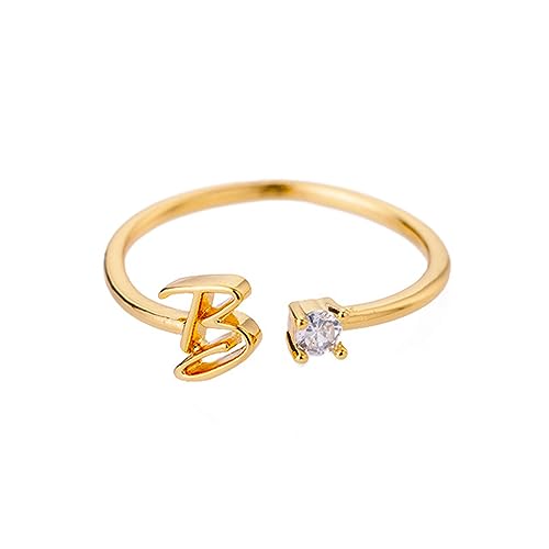 Buchstaben Ringe Frauen Gold Ring mit Buchstaben Verstellbar Ring Damen Offener Rings Initial Buchstabe A-Z Ring mit Namen Modeschmuck Damenring Minimalistisch Stapelbare Ringe Geschenk für Frauen (B) von FPEAOB