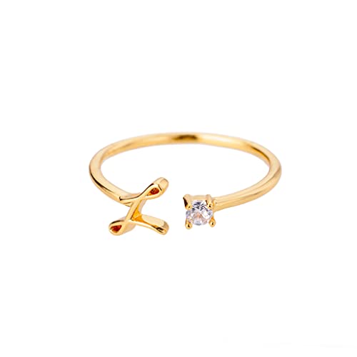 Buchstaben Ringe Frauen Gold Ring mit Buchstaben Verstellbar Ring Damen Offener Rings Initial Buchstabe A-Z Ring mit Namen Modeschmuck Damenring Minimalistisch Stapelbare Ringe Geschenk für Frauen (L) von FPEAOB