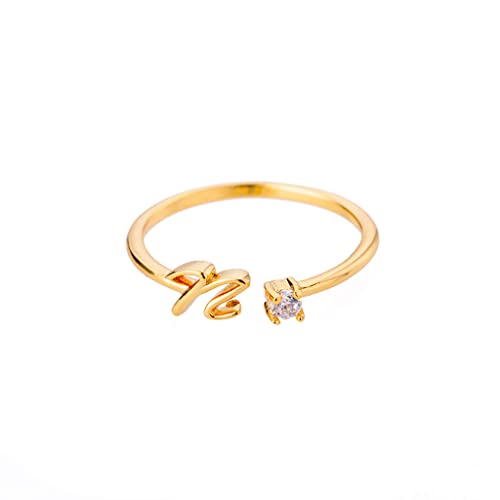 Buchstaben Ringe Frauen Gold Ring mit Buchstaben Verstellbar Ring Damen Offener Rings Initial Buchstabe A-Z Ring mit Namen Modeschmuck Damenring Minimalistisch Stapelbare Ringe Geschenk für Frauen (N) von FPEAOB