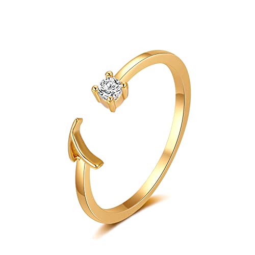 Buchstaben Ringe Frauen Gold Ring mit Buchstaben Verstellbar Ring Damen Offener Rings Initial Buchstabe A-Z Ring mit Namen Modeschmuck Damenring Minimalistisch Stapelbare Ringe Geschenk für Frauen (T) von FPEAOB