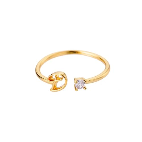 Buchstaben Ringe Frauen Gold Ring mit Buchstaben Verstellbar Ring Damen Offener Rings Initial Buchstabe A-Z Ring mit Namen Modeschmuck Damenring Minimalistisch Stapelbare Ringe Geschenk für Frauen (D) von FPEAOB