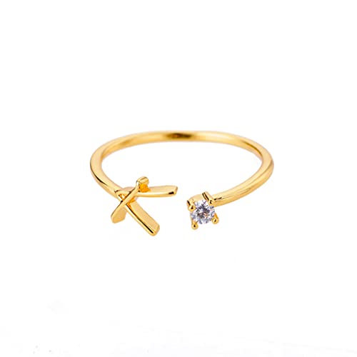 Buchstaben Ringe Frauen Gold Ring mit Buchstaben Verstellbar Ring Damen Offener Rings Initial Buchstabe A-Z Ring mit Namen Modeschmuck Damenring Minimalistisch Stapelbare Ringe Geschenk für Frauen (K) von FPEAOB