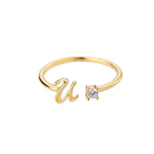 Buchstaben Ringe Frauen Gold Ring mit Buchstaben Verstellbar Ring Damen Offener Rings Initial Buchstabe A-Z Ring mit Namen Modeschmuck Damenring Minimalistisch Stapelbare Ringe Geschenk für Frauen (U) von FPEAOB