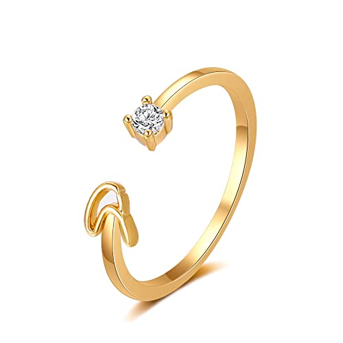 Buchstaben Ringe Frauen Gold Ring mit Buchstaben Verstellbar Ring Damen Offener Rings Initial Buchstabe A-Z Ring mit Namen Modeschmuck Damenring Minimalistisch Stapelbare Ringe Geschenk für Frauen (S) von FPEAOB