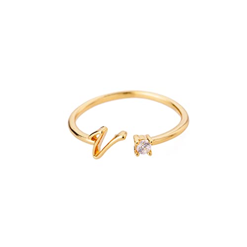 Buchstaben Ringe Frauen Gold Ring mit Buchstaben Verstellbar Ring Damen Offener Rings Initial Buchstabe A-Z Ring mit Namen Modeschmuck Damenring Minimalistisch Stapelbare Ringe Geschenk für Frauen (V) von FPEAOB