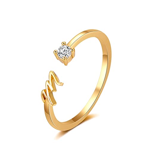 Buchstaben Ringe Frauen Gold Ring mit Buchstaben Verstellbar Ring Damen Offener Rings Initial Buchstabe A-Z Ring mit Namen Modeschmuck Damenring Minimalistisch Stapelbare Ringe Geschenk für Frauen (M) von FPEAOB
