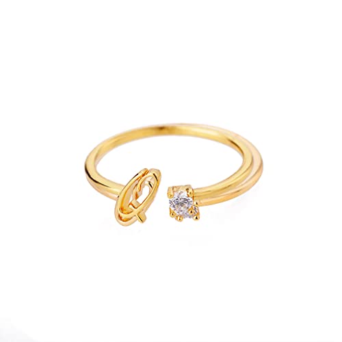 Buchstaben Ringe Frauen Gold Ring mit Buchstaben Verstellbar Ring Damen Offener Rings Initial Buchstabe A-Z Ring mit Namen Modeschmuck Damenring Minimalistisch Stapelbare Ringe Geschenk für Frauen (Q) von FPEAOB