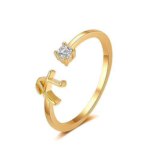 Buchstaben Ringe Frauen Gold Ring mit Buchstaben Verstellbar Ring Damen Offener Rings Initial Buchstabe A-Z Ring mit Namen Modeschmuck Damenring Minimalistisch Stapelbare Ringe Geschenk für Frauen (A) von FPEAOB