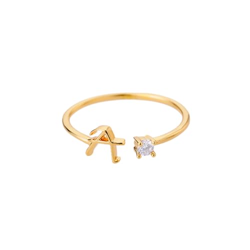 Buchstaben Ringe Frauen Gold Ring mit Buchstaben Verstellbar Ring Damen Offener Rings Initial Buchstabe A-Z Ring mit Namen Modeschmuck Damenring Minimalistisch Stapelbare Ringe Geschenk für Frauen (A) von FPEAOB