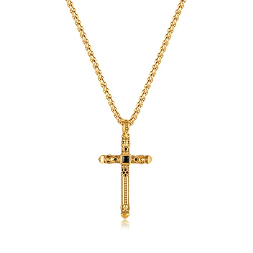 FPEAOB Kreuz Kette Herren Gold, Kreuzkette Herren Kreuz Halskette aus Edelstahl Kette mit Kreuz Anhänger Herrenkette Goldkette 55cm Herrenschmuck Punk für Männer von FPEAOB