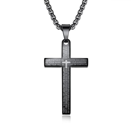 FPEAOB Kreuz Kette Schwarz Kreuzkette Herren Halskette mit Kreuz Anhänger Edelstahl Kreuzanhänger Männer Kette mit Kreuz mit Geschenkbox Schmuck Herren von FPEAOB