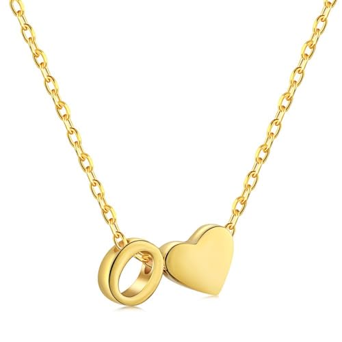 Herz Kette mit Buchstaben Kette Damen Halskette mit Herz Anhänger Buchstabenkette Gold Personalisiere Initialen A-Z Namenskette Herzkette Freundschaftskette Edelstahl Schmuck für Frauen Mädchen (O) von FPEAOB