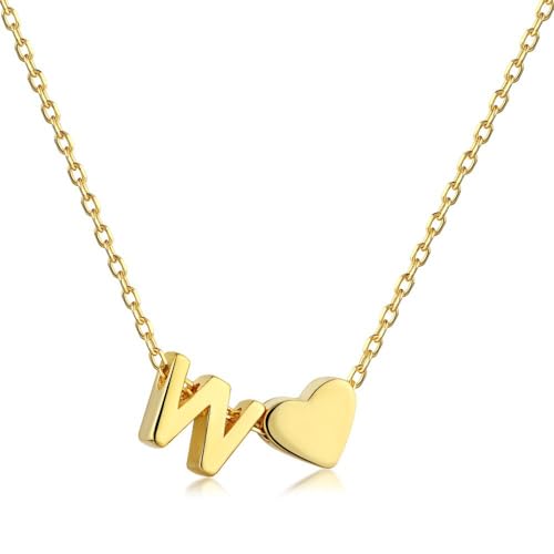 Herz Kette mit Buchstaben Kette Damen Halskette mit Herz Anhänger Buchstabenkette Gold Personalisiere Initialen A-Z Namenskette Herzkette Freundschaftskette Edelstahl Schmuck für Frauen Mädchen (W) von FPEAOB