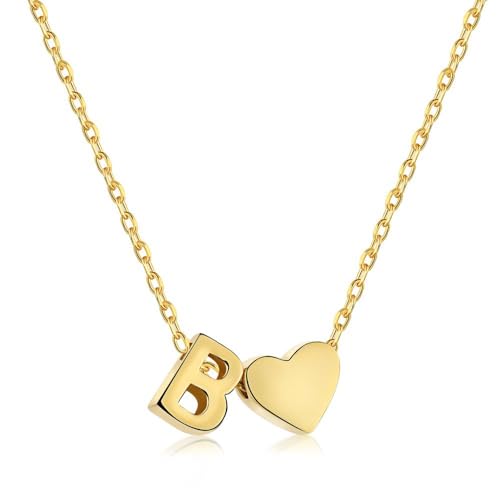 Herz Kette mit Buchstaben Kette Damen Halskette mit Herz Anhänger Buchstabenkette Gold Personalisiere Initialen A-Z Namenskette Herzkette Freundschaftskette Edelstahl Schmuck für Frauen Mädchen (B) von FPEAOB