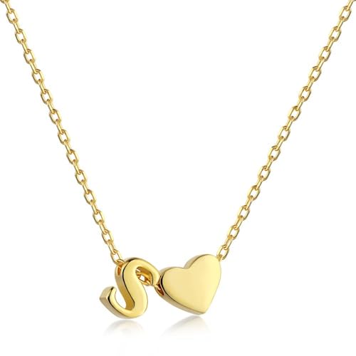 Herz Kette mit Buchstaben Kette Damen Halskette mit Herz Anhänger Buchstabenkette Gold Personalisiere Initialen A-Z Namenskette Herzkette Freundschaftskette Edelstahl Schmuck für Frauen Mädchen (S) von FPEAOB