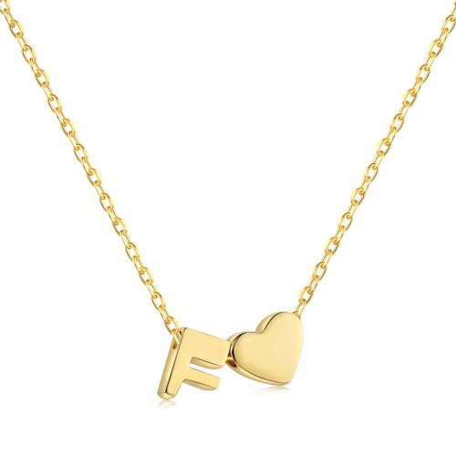 Herz Kette mit Buchstaben Kette Damen Halskette mit Herz Anhänger Buchstabenkette Gold Personalisiere Initialen A-Z Namenskette Herzkette Freundschaftskette Edelstahl Schmuck für Frauen Mädchen (F) von FPEAOB