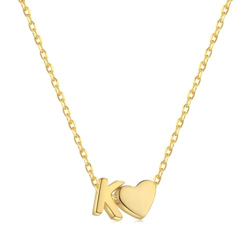 Herz Kette mit Buchstaben Kette Damen Halskette mit Herz Anhänger Buchstabenkette Gold Personalisiere Initialen A-Z Namenskette Herzkette Freundschaftskette Edelstahl Schmuck für Frauen Mädchen (K) von FPEAOB