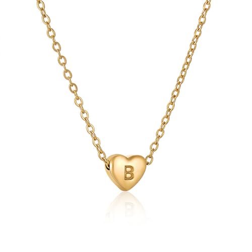 Kette Herz mit Buchstaben Halskette Damen Gold Kette Damen Personalisiere Kette mit Namen Initialen A-Z Edelstahl Herzkette Freundschaftskette Schmuck Geschenk für Frauen Mädchen Mama Freundin (B) von FPEAOB