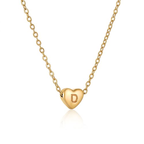 Kette Herz mit Buchstaben Halskette Damen Gold Kette Damen Personalisiere Kette mit Namen Initialen A-Z Edelstahl Herzkette Freundschaftskette Schmuck Geschenk für Frauen Mädchen Mama Freundin (D) von FPEAOB