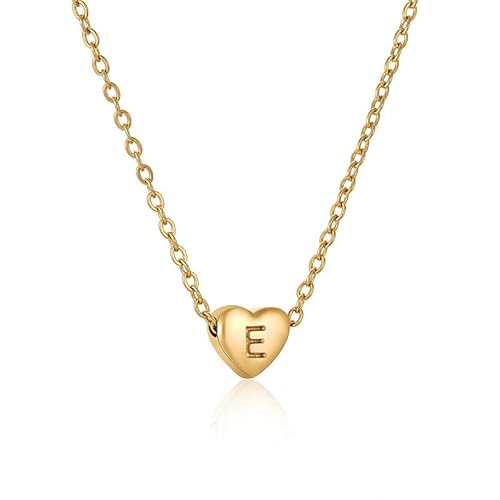 Kette Herz mit Buchstaben Halskette Damen Gold Kette Damen Personalisiere Kette mit Namen Initialen A-Z Edelstahl Herzkette Freundschaftskette Schmuck Geschenk für Frauen Mädchen Mama Freundin (E) von FPEAOB