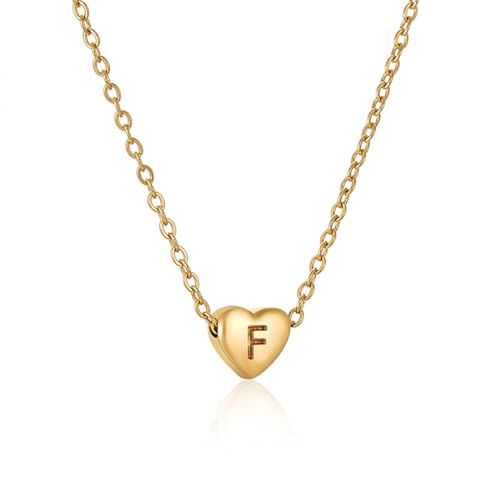 Kette Herz mit Buchstaben Halskette Damen Gold Kette Damen Personalisiere Kette mit Namen Initialen A-Z Edelstahl Herzkette Freundschaftskette Schmuck Geschenk für Frauen Mädchen Mama Freundin (F) von FPEAOB