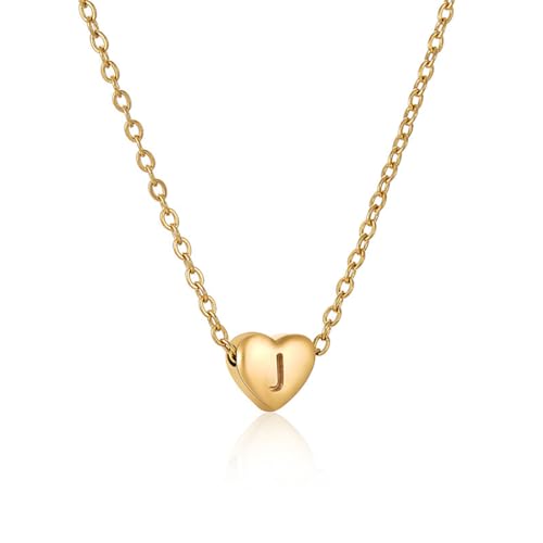 Kette Herz mit Buchstaben Halskette Damen Gold Kette Damen Personalisiere Kette mit Namen Initialen A-Z Edelstahl Herzkette Freundschaftskette Schmuck Geschenk für Frauen Mädchen Mama Freundin (J) von FPEAOB