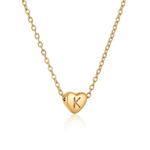 Kette Herz mit Buchstaben Halskette Damen Gold Kette Damen Personalisiere Kette mit Namen Initialen A-Z Edelstahl Herzkette Freundschaftskette Schmuck Geschenk für Frauen Mädchen Mama Freundin (K) von FPEAOB