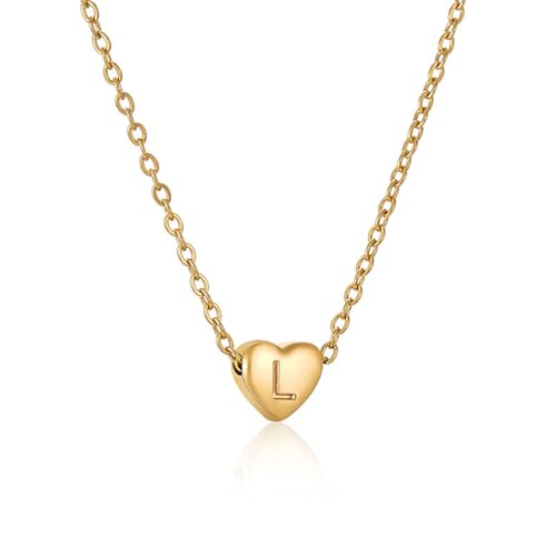 Kette Herz mit Buchstaben Halskette Damen Gold Kette Damen Personalisiere Kette mit Namen Initialen A-Z Edelstahl Herzkette Freundschaftskette Schmuck Geschenk für Frauen Mädchen Mama Freundin (L) von FPEAOB