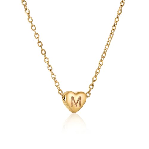 Kette Herz mit Buchstaben Halskette Damen Gold Kette Damen Personalisiere Kette mit Namen Initialen A-Z Edelstahl Herzkette Freundschaftskette Schmuck Geschenk für Frauen Mädchen Mama Freundin (M) von FPEAOB