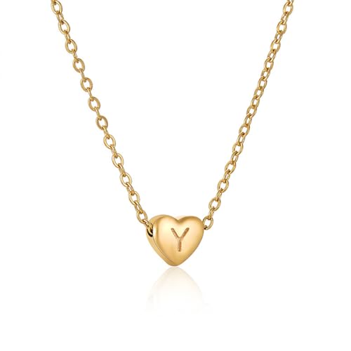 Kette Herz mit Buchstaben Halskette Damen Gold Kette Damen Personalisiere Kette mit Namen Initialen A-Z Edelstahl Herzkette Freundschaftskette Schmuck Geschenk für Frauen Mädchen Mama Freundin (Y) von FPEAOB