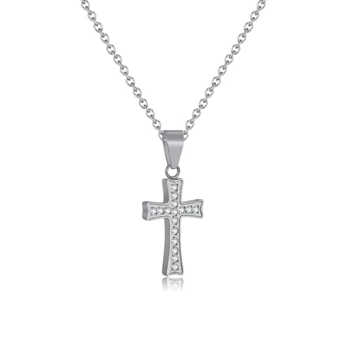 Kreuz Kette Damen Kreuzkette Silber Edelstahl Kette mit Kreuz Anhänger Zirconia Halskette Damen Schmuck mit Geschenkbox für Frauen von FPEAOB