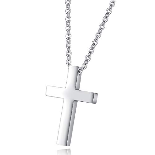 Kreuzanhänger aus Edelstahl Halskette Herren Damen Silber Kreuz Ketten für Männer Frauen 50cm (Silber) von FPEAOB