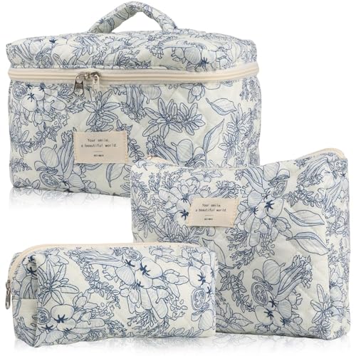 Travel Toiletry Bag,3 Pack Floral Cotton Makeup Bag Set, Large Capacity Quilted Toiletry Bag, Aesthetic Cotton Bag for Travel Vacation, Cosmetic Organizer Bag, Travel Skincare Bag for Women Ladies Travel Toiletry Bag,3 Pack Floral Cotton Makeup Bag Set, Large Capacity Quilted Toiletry Bag, Aesthetic Cotton Bag for Travel Vacation, Cosmetic Organizer Bag, Travel Skincare Bag for Women Ladies von FPFPF