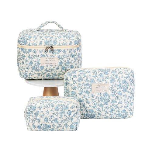 Travel Toiletry Bag,Cotton Cosmetic Bags, 3 PCS Large Capacity Toiletries Traveling Bags, Aesthetic Cosmetic Organizer Bag, Cute Flower Toiletry Bag for Women Girls for Toiletries Accessories Brushes Travel Toiletry Bag,Cotton Cosmetic Bags, 3 PCS Large Capacity Toiletries Traveling Bags, Aesthetic Cosmetic Organizer Bag, Cute Flower Toiletry Bag for Women Girls for Toiletries Accessories Brushes von FPFPF