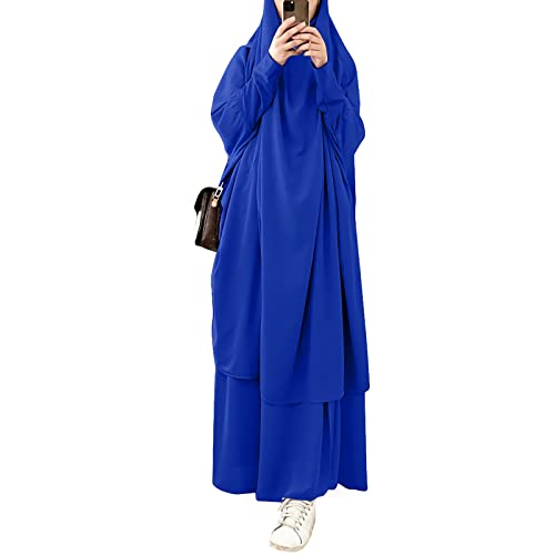 FPOVFPO Muslimisches Abaya-Kleid für Damen, massives 2-teiliges Gebetskleid, islamischer Maxi-Kaftan mit Hijab-Dubai-Kleid, Marineblau, Einheitsgröße von FPOVFPO